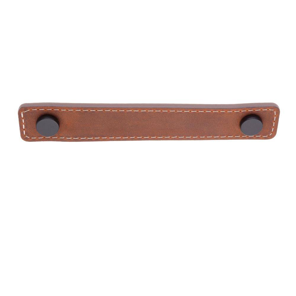 2-Pack Saddle Leather 4 in. (102 mm) Center-to-Center Rustic Matte Black Drawer Pull - Hercitys