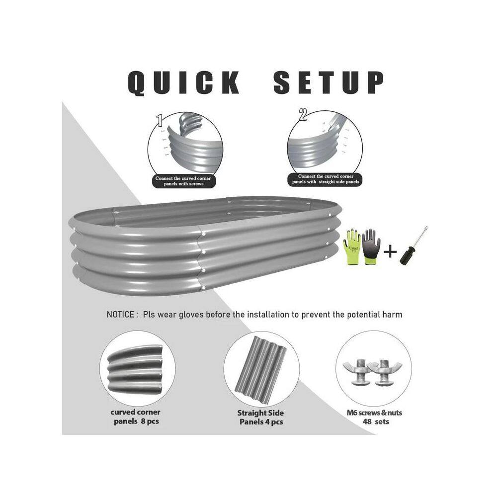 4 x 2 x 1 ft. Light Grey Metal Oval Raised Garden Beds (2-Pack) - Hercitys