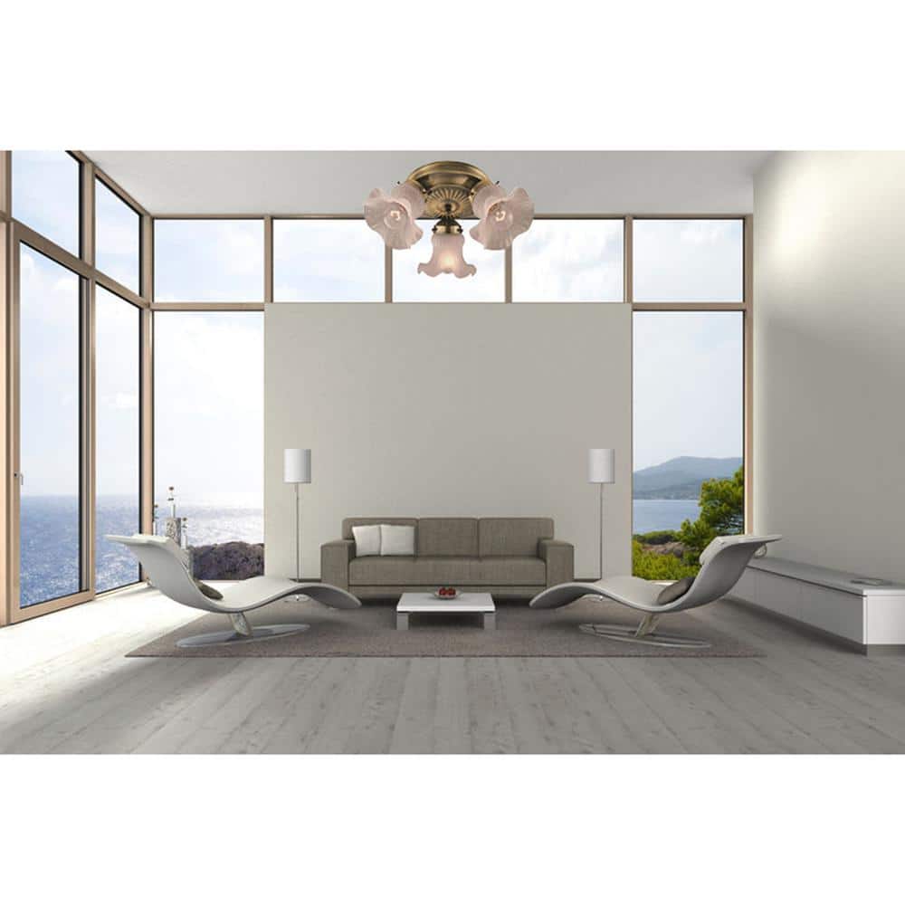 14.1 in. W x 6 in. H Antique Brass Flush Mount Fixture with Frosted Tulip Glass Shade - Hercitys