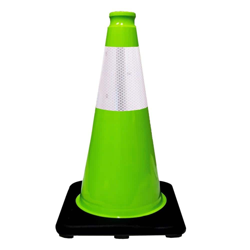 18 in. Lime Green Traffic Cone with Black Base and 6 in. Reflective Collar 3 lbs. - Hercitys