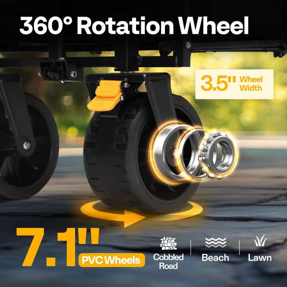 12.4 cu. ft. Folding Heavy Duty Steel Utility Garden Cart with Extended Tailgate - Hercitys
