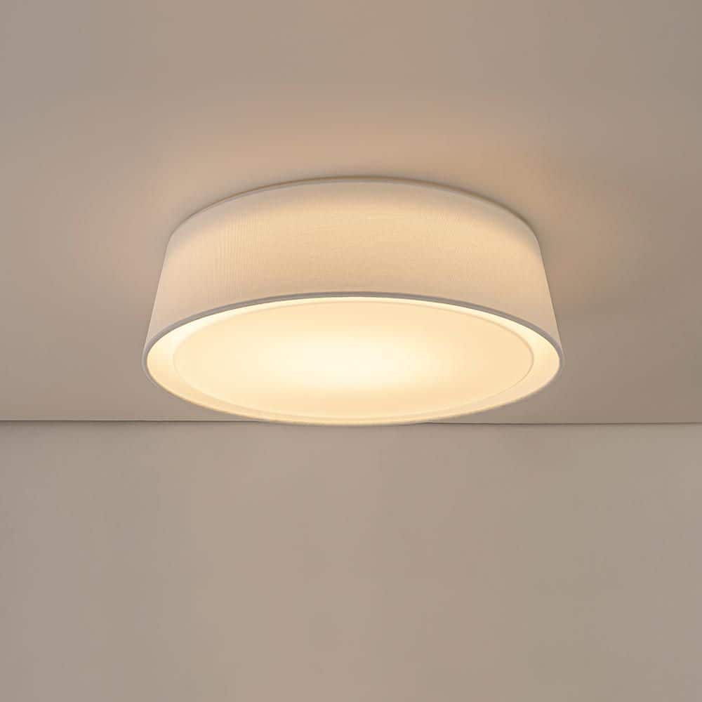 16.3 in. LED Flush Mount Ceiling Light Modern Cone Light Fixture with White Fabric Shade and Milky Glass Shade - Hercitys