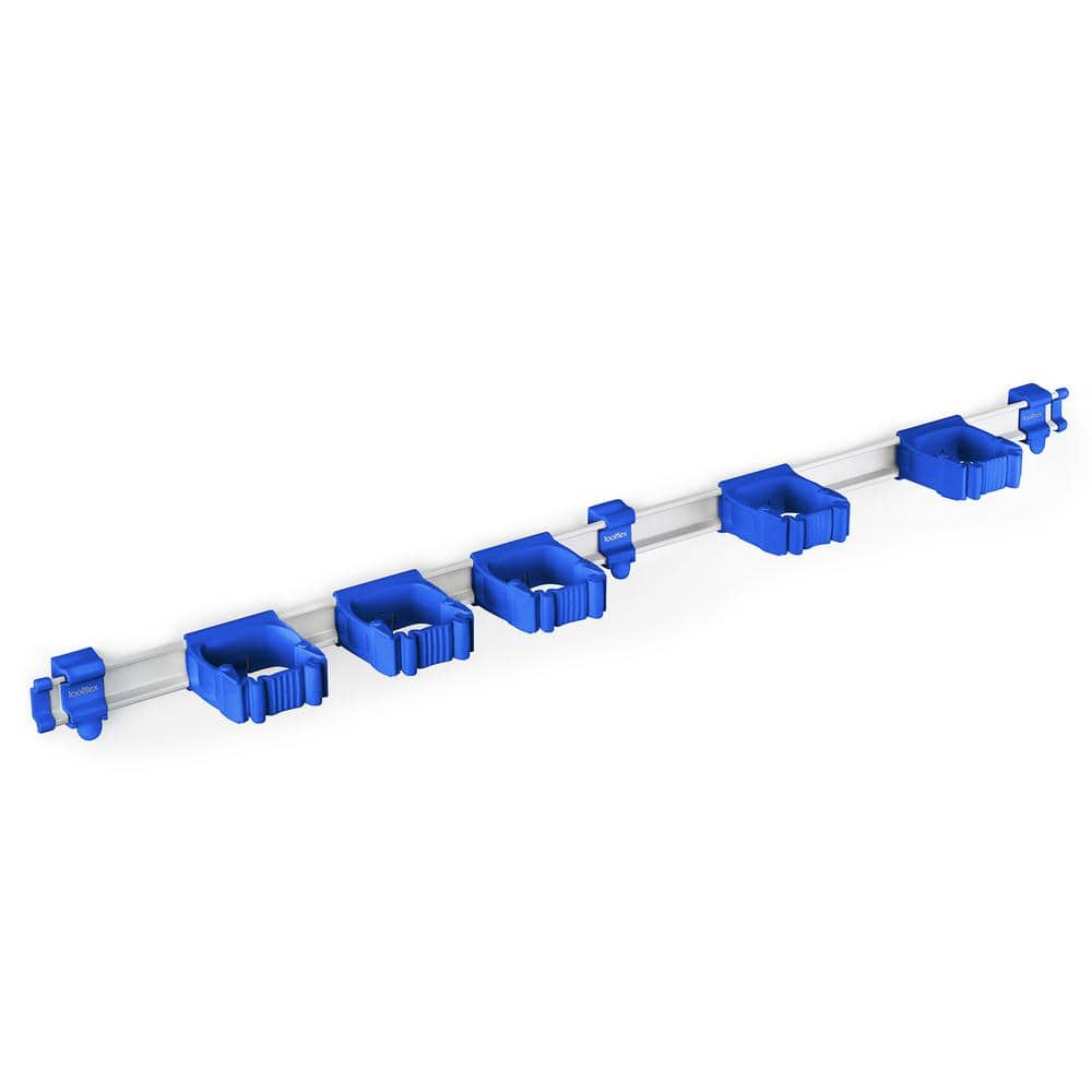 37 in. Universal Garage Storage Rail System with 5 Blue One-Size-Fits-All Holders - Hercitys