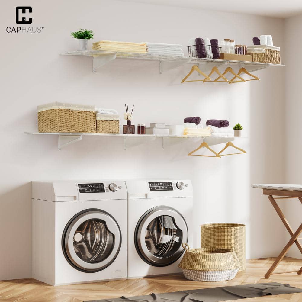 36 in. W x 18 in. D Black Metal Garage Wall Shelf, Wall Mounted Garage Shelves with 2 Bike Hooks, (Pack of 2) - Hercitys