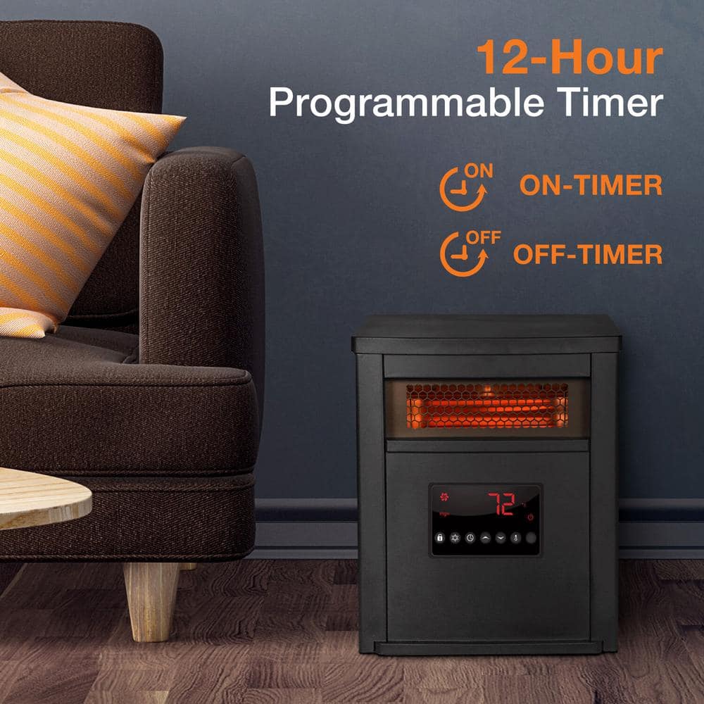 1500-Watt Electric Cabinet 6-Element Infrared Heater with Black Steel - Hercitys