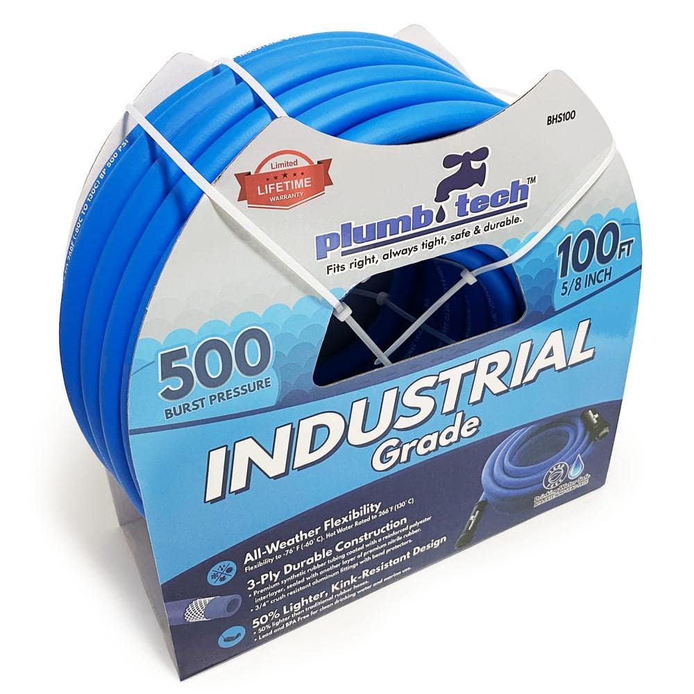 5/8 in. x 100 ft. Industrial Grade Dual-Purpose Blue Synthetic Rubber Hose, BPA Free for Safe Drinking, 500 PSI BP - Hercitys