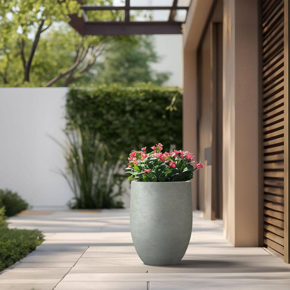 17 in. Large Sage Gray Concrete Round Planter/Pot with Drainage Holes - Hercitys