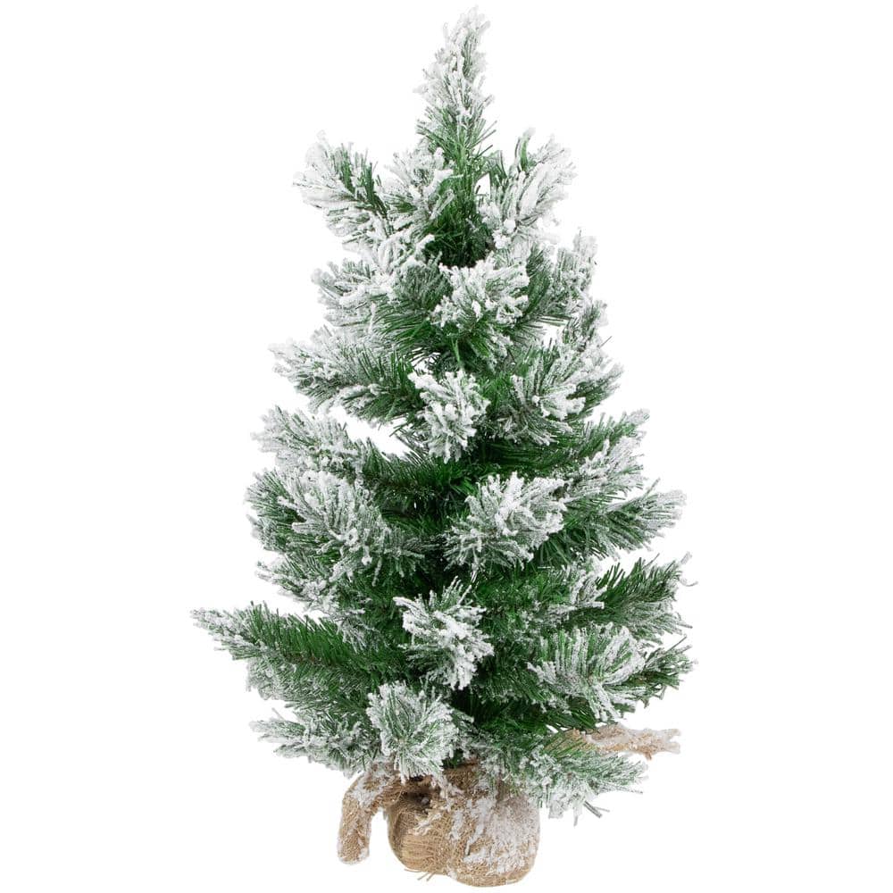 22 in. Flocked Pine Full Artificial Christmas Tree in Burlap Base, White, Unlit - Hercitys