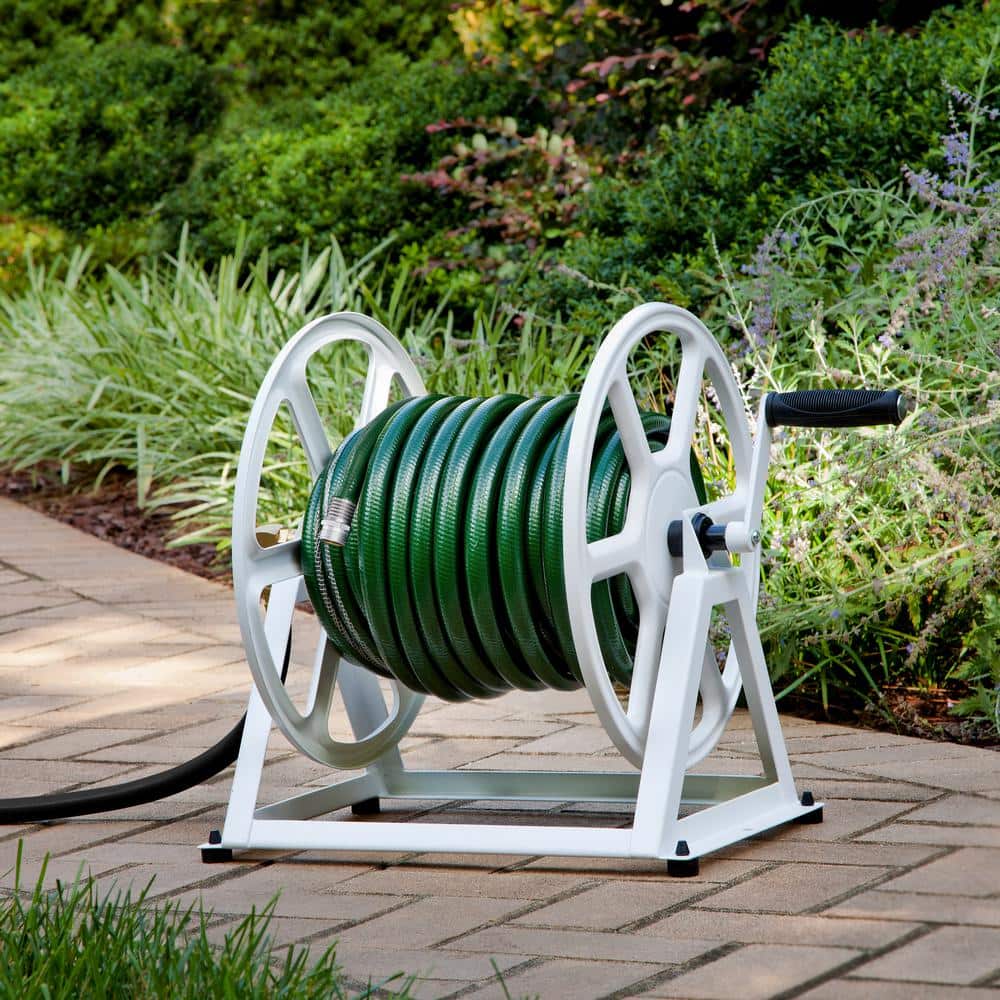 200 ft. White Steel Dual mount Wall Mounted Garden Hose Reel - Hercitys