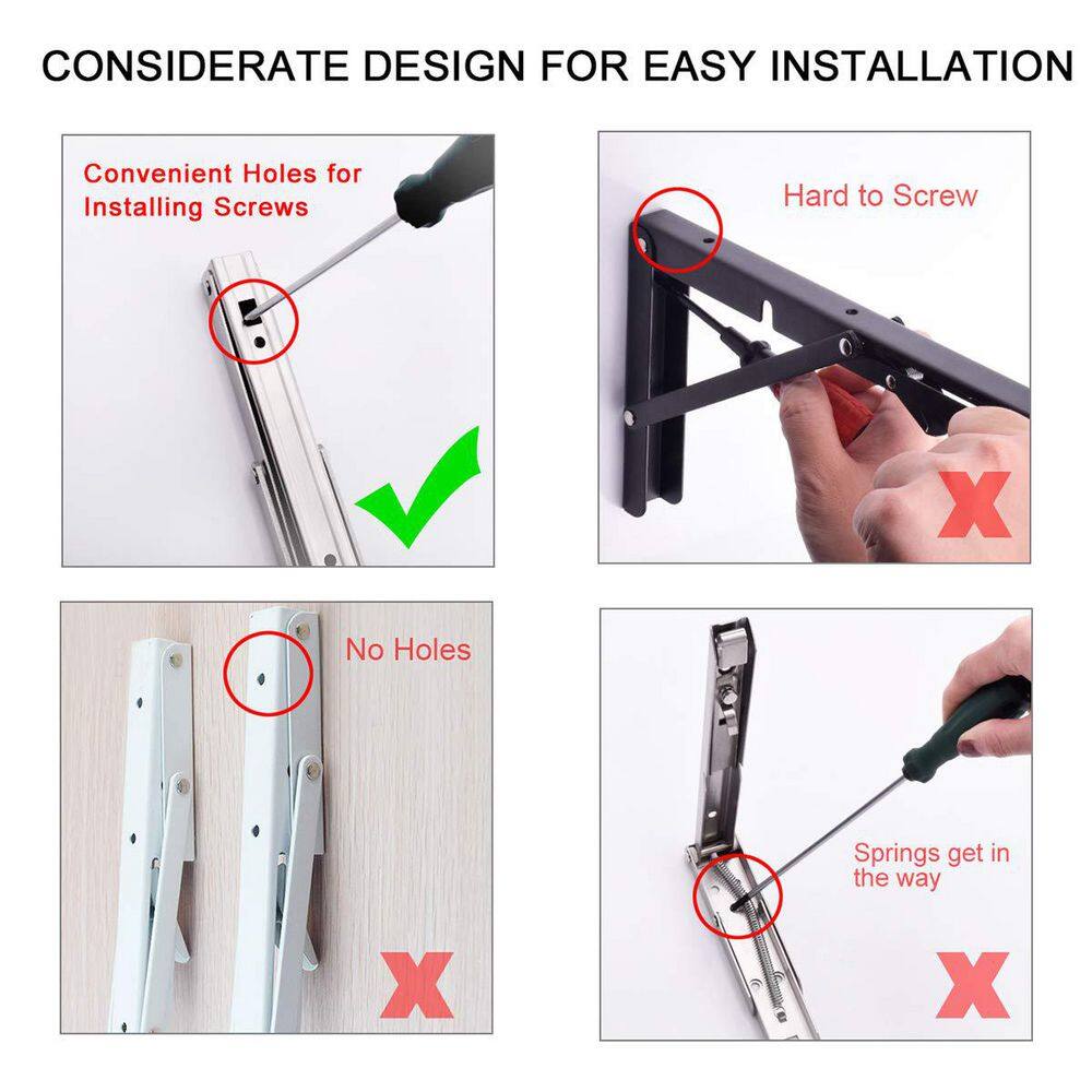 16 in. H Stainless Steel 330 lb. Load Capacity Folding Shelf Bracket, Heavy Duty and Space-Saving (2-Pack) - Hercitys