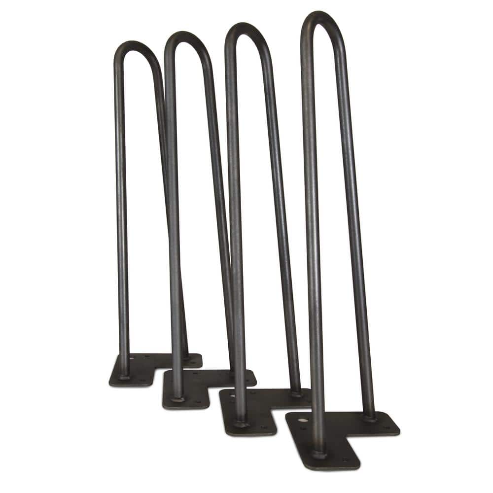 16 in. Mid-Century Modern Satin Black Hairpin Table Legs, 1/2 in. Diameter, Set of 4 - Hercitys