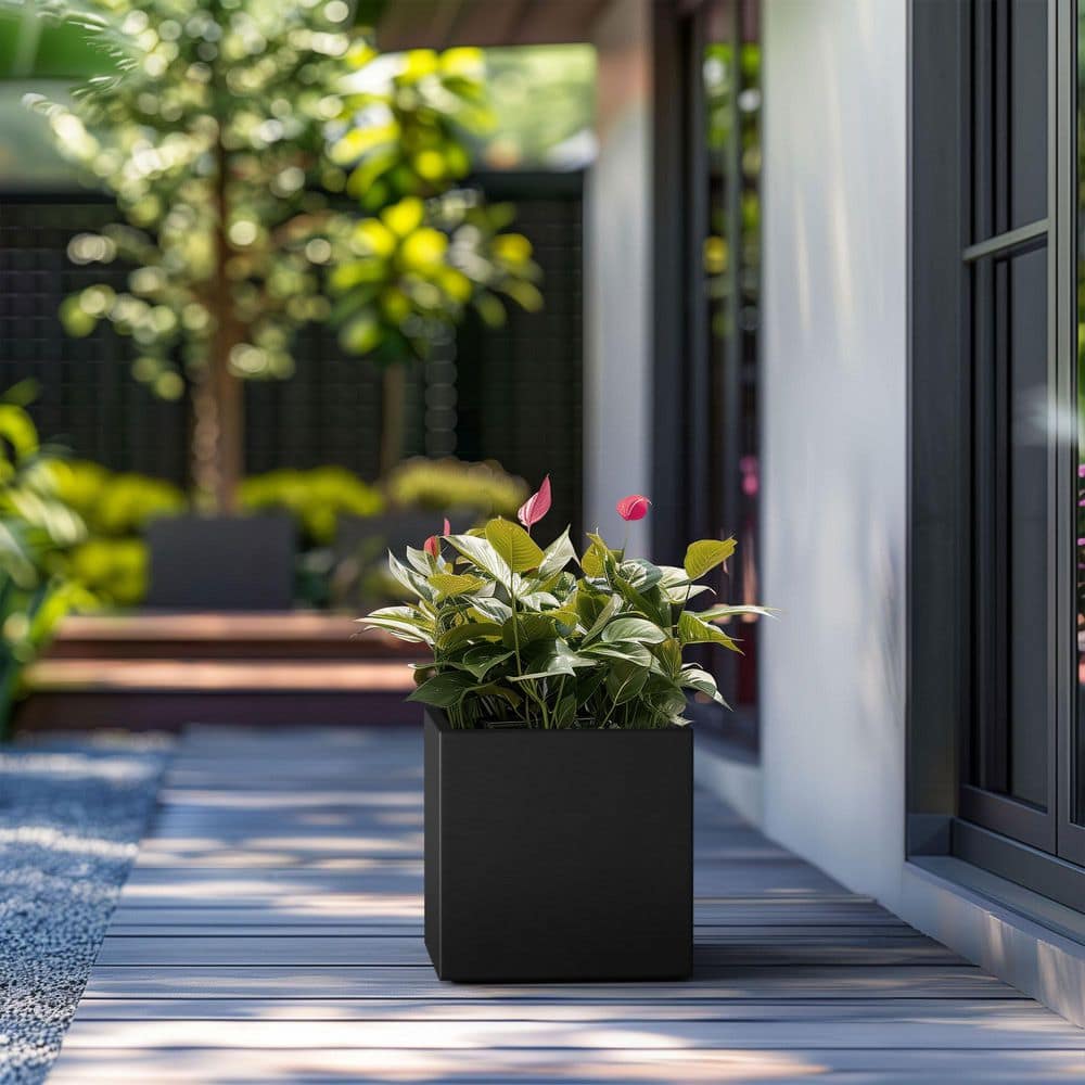 12 in. Medium Charcoal Black Concrete Square planter / Pot with drainage holes - Hercitys