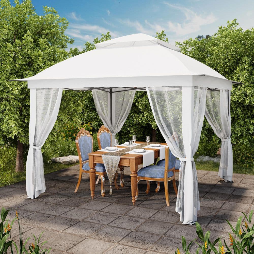 11 ft. x 11 ft. Pop-Up Steel Gazebo with Vented Double Roof, Mosquito Netting, and Carry Bag - Hercitys