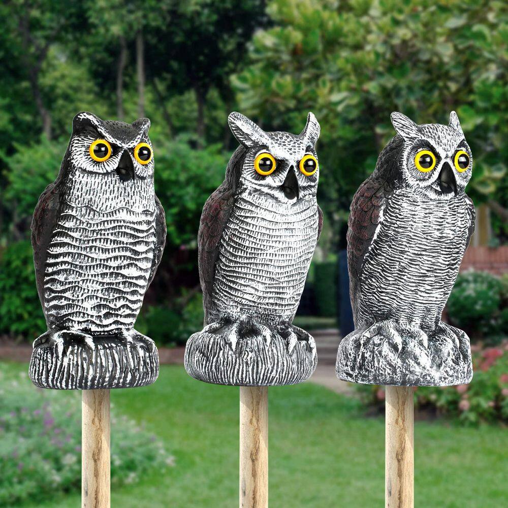 3-Pack Plastic Owl Decoys, Weatherproof Bird Repellent Devices for Outdoor Use - Hercitys