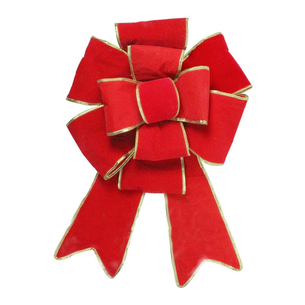40 in. Giant Red 3D 11-Loop Velveteen Christmas Bow with Gold Trim - Hercitys