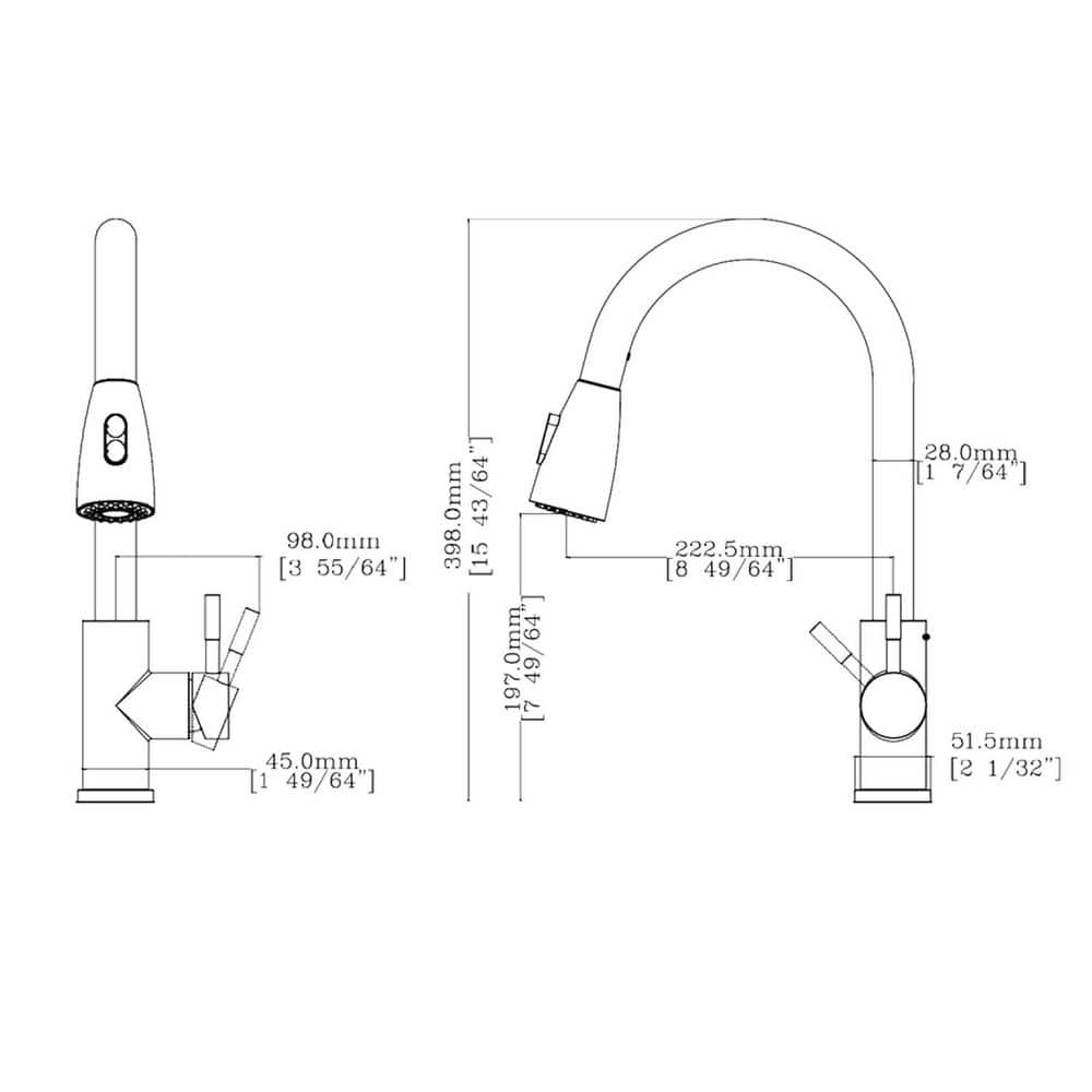 15.67 in Single Handle 360° Spout Swivel Pull Out Sprayer Kitchen Faucet in Stainless Steel in Matte Black - Hercitys