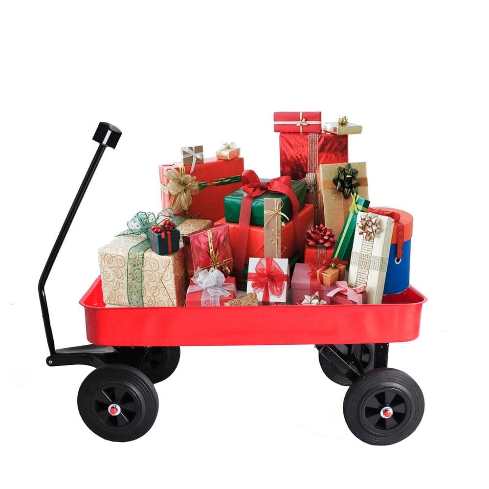 3.66 cu. ft. Red Metal Outdoor Garden Cart with Solid Wheels - Hercitys