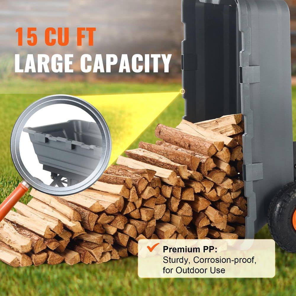 15 cu. ft. Garden Dump Cart with Easy to Assemble Steel Frame Dump Wagon Garden Cart with 2-in-1 Convertible Handle - Hercitys