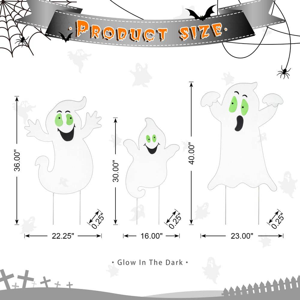 40 in. H Halloween Metal Mesh Glow in Dark Ghost Family Yard Stake (Set of 3) - Hercitys