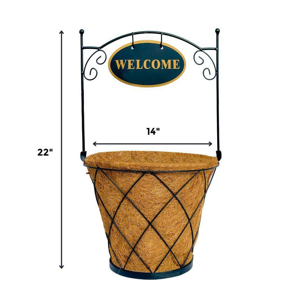 14 in. Plant Fiber Lattice Welcome Planter with AquaSav Coco Liner - Hercitys