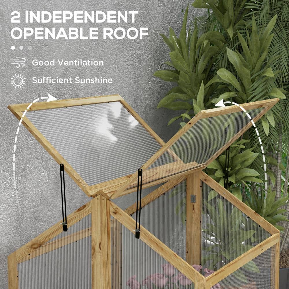 35.5 in. x 31.5 in. x 36 in. Fir Wood, Polycarbonate Natural Wood Cold Frame GREENHOUSE - Hercitys