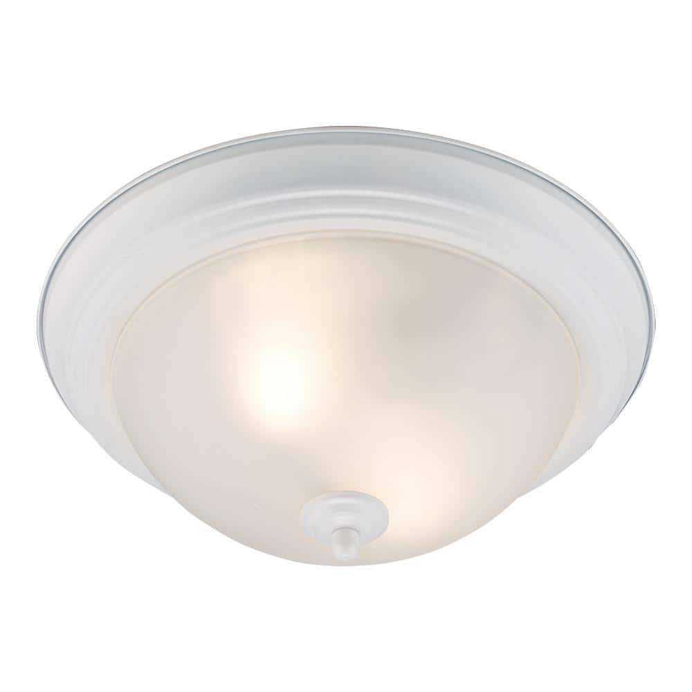 12.75 in 2-Light White Flush Mount Ceiling Light Fixture with Frosted Glass Shade (2-Pack) - Hercitys