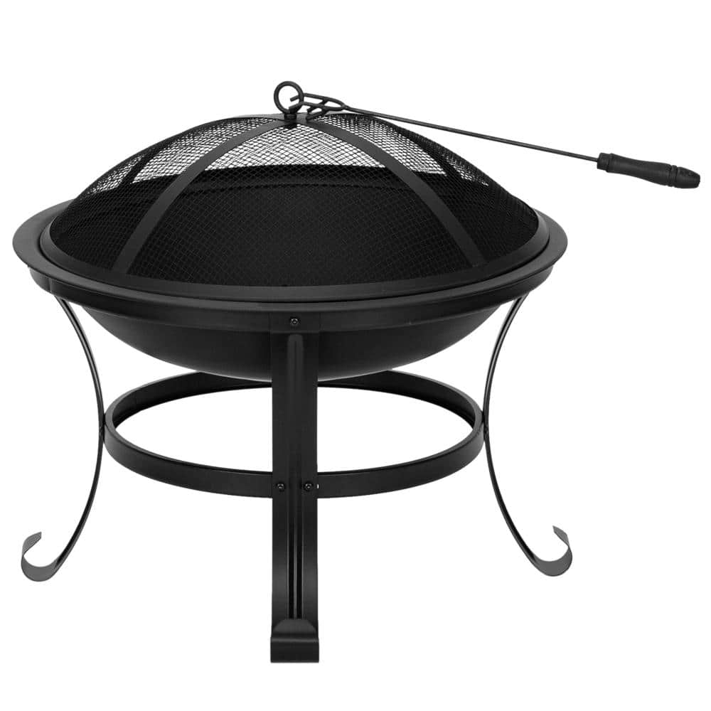22 in. W x 20 in. H Round Metal Wood Burning Fire Pit in Black - Hercitys
