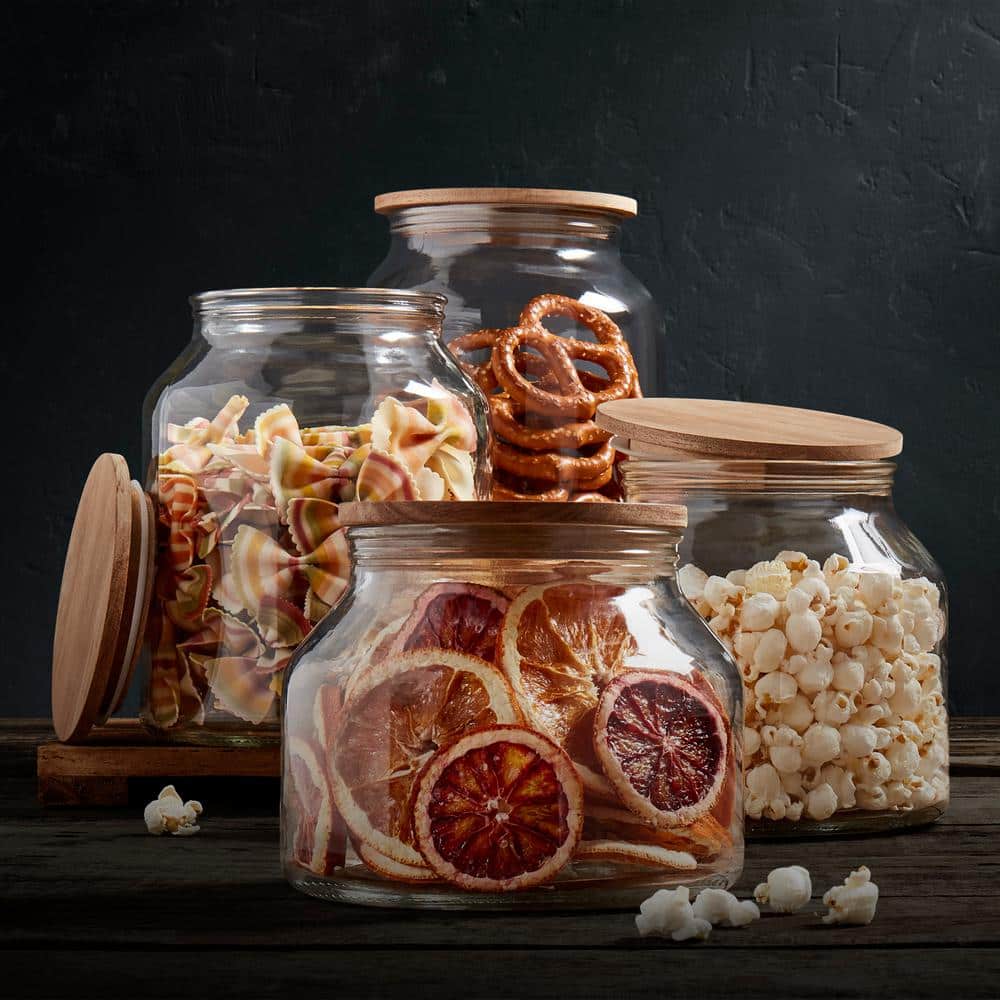 4-Piece European Glass Canister Set with Acacia Wood Lids - Hercitys