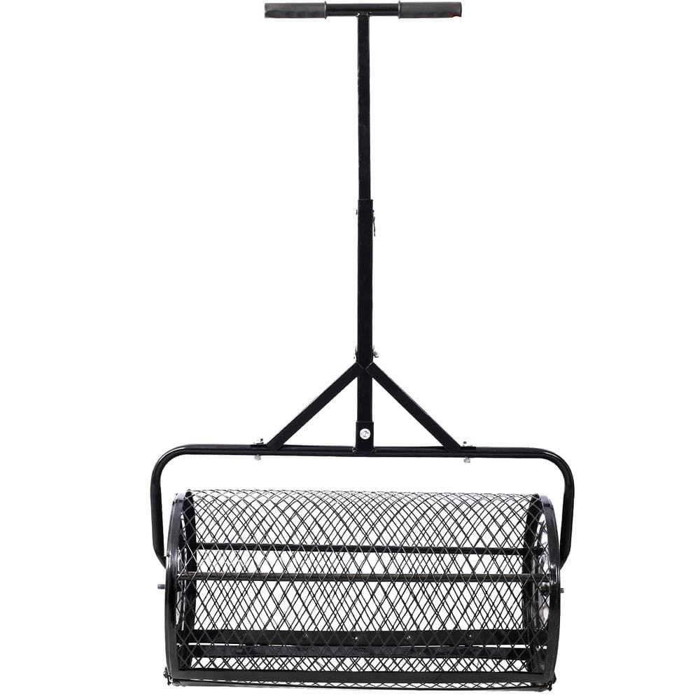 24 in. 60 lbs. Peat Moss Spreader, Compost Spreader Metal Mesh, T Shaped Handle, Garden Care Manure Spreaders Roller - Hercitys