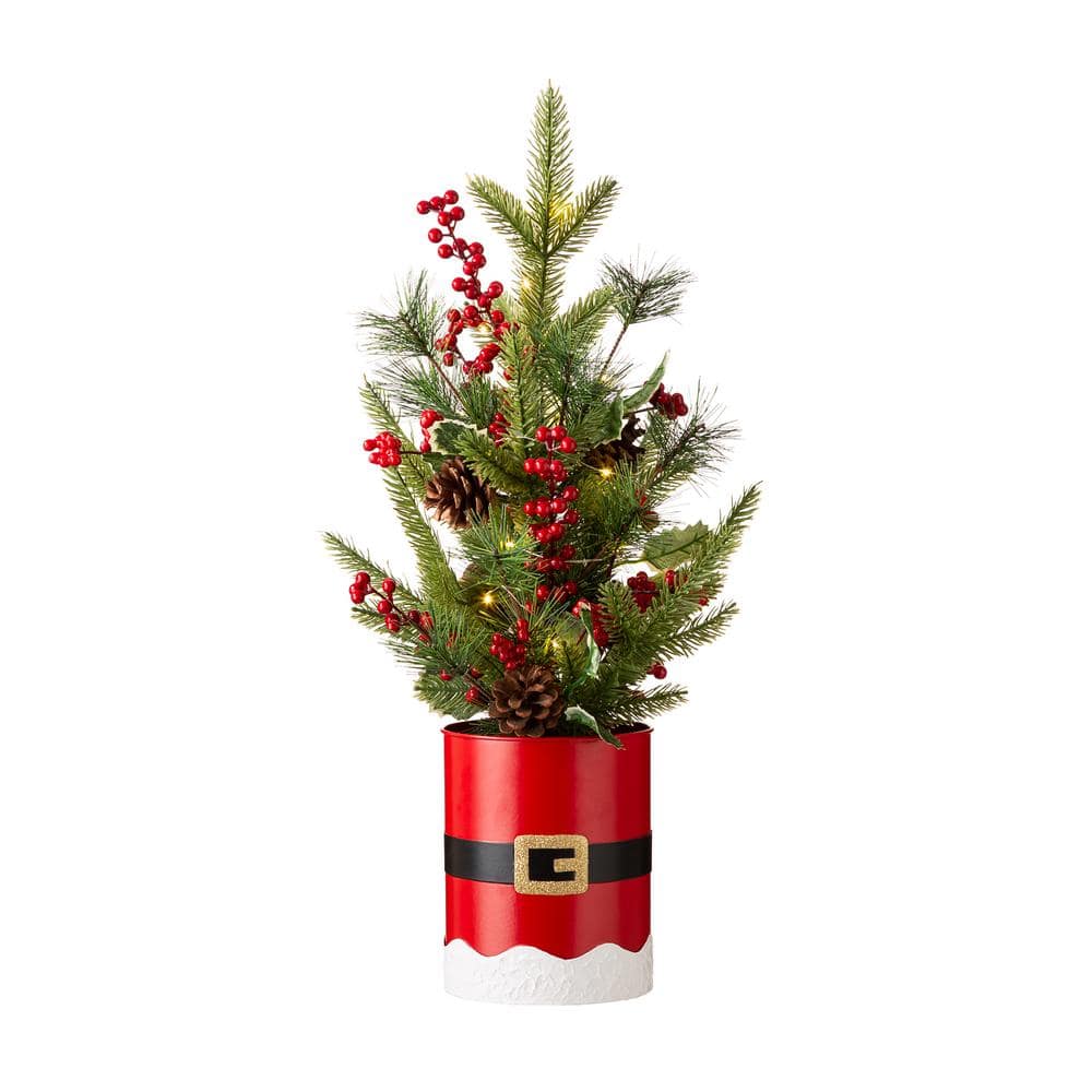 22 in. H Lighted Santa Belt Potted Table Tree - Hercitys