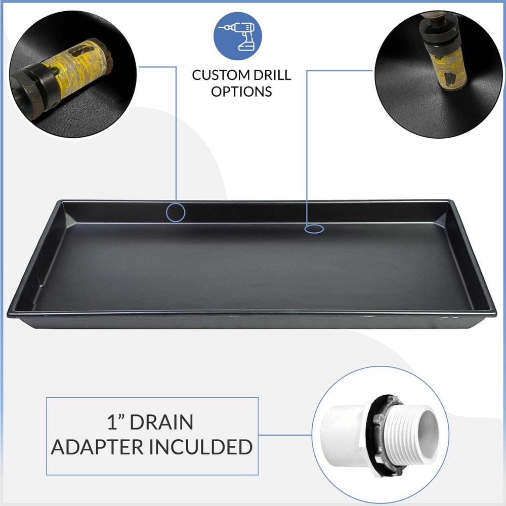 39.50 in. x 16.50 in. Heavy Duty Plastic HVAC Condensate Drain Pan with Drain Hose Adapter - Hercitys