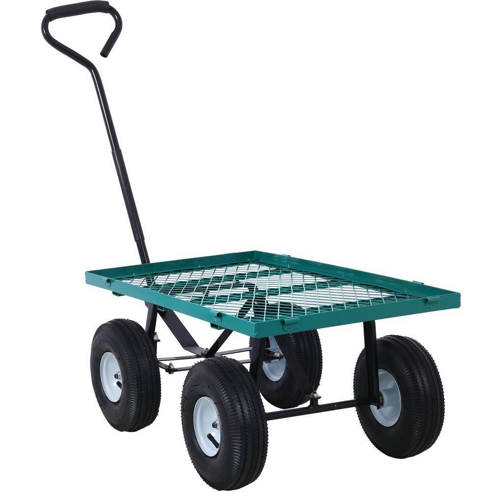 3 cu. ft. 500 lbs. Capacity Metal Yard Wagon Garden Cart Removable Sides Flat Bed Green - Hercitys