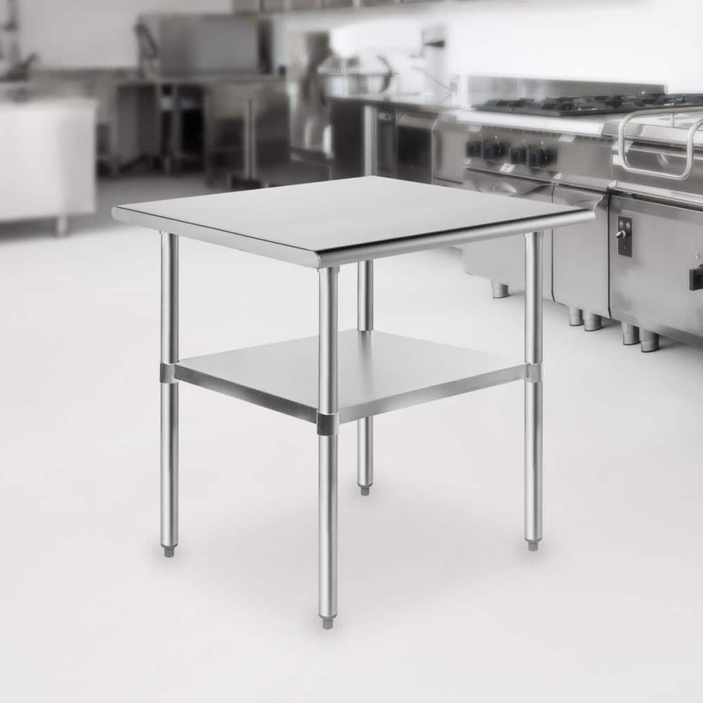 30 in. x 24 in. Stainless Steel Kitchen Utility Table with Bottom Shelf - Hercitys