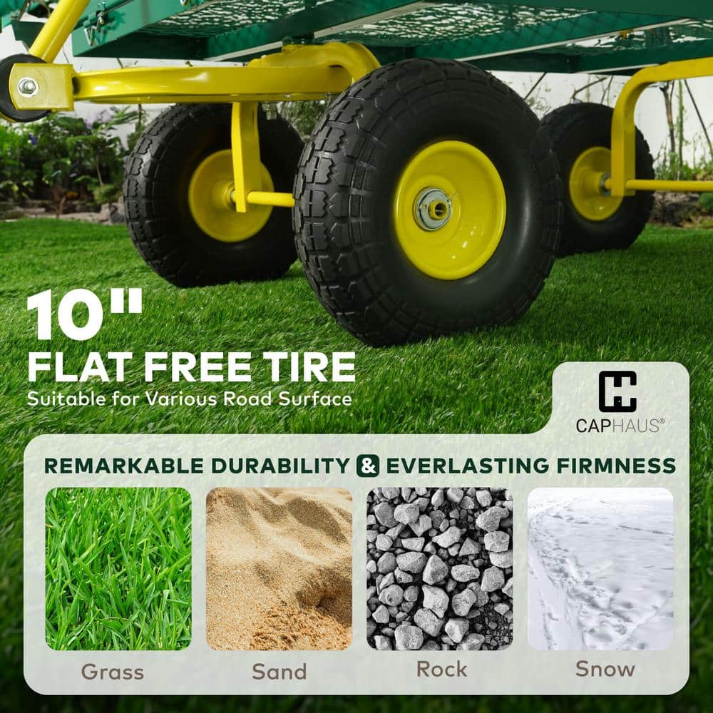 4 cu. ft. Metal Black Garden Cart, W/180° Adjustable Yellow Handle, W/Mat and Strap, Heavy-Duty 880 lbs. Capacity - Hercitys