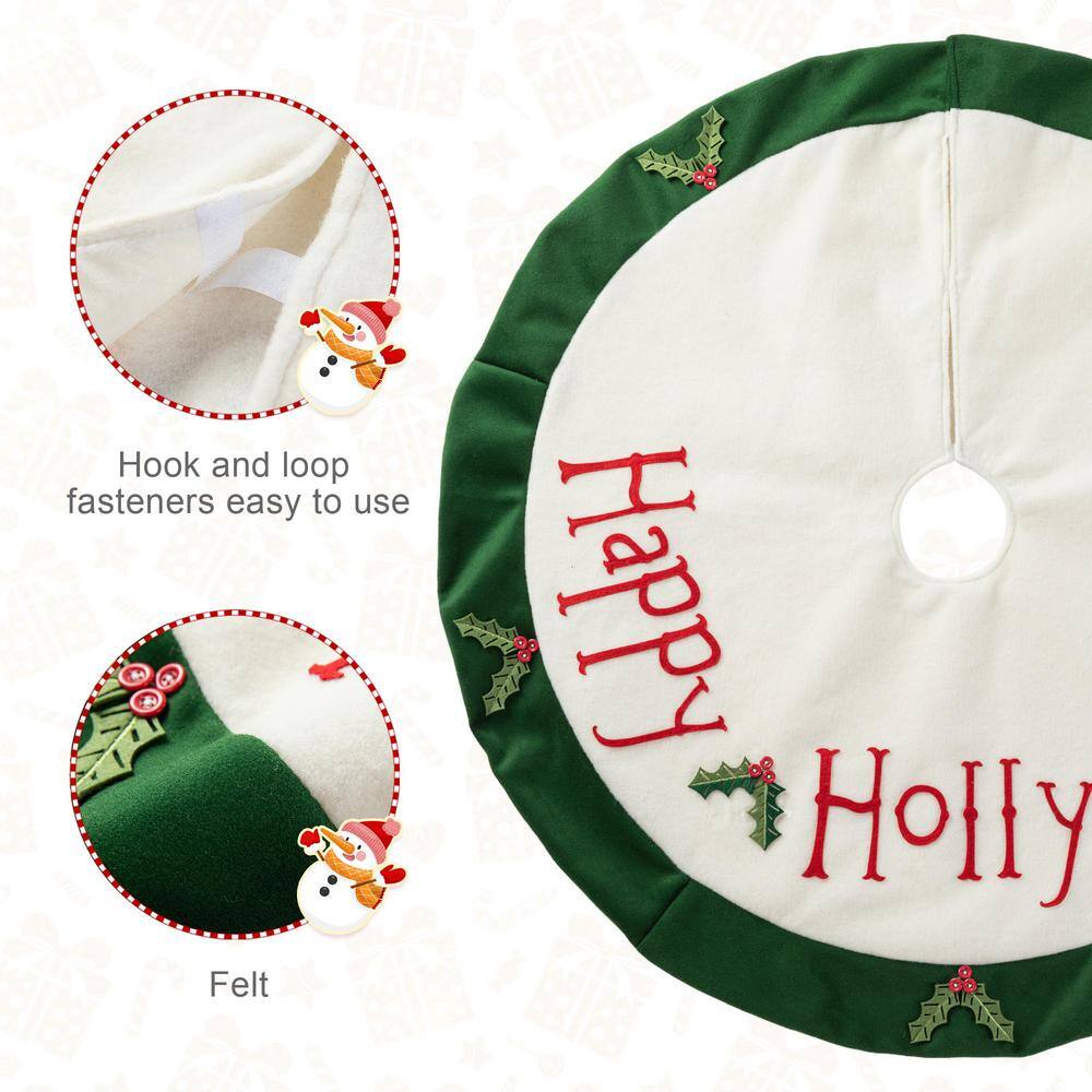 48 in. D Christmas Felt Dimensional Holly Leaves Tree Skirt - Hercitys