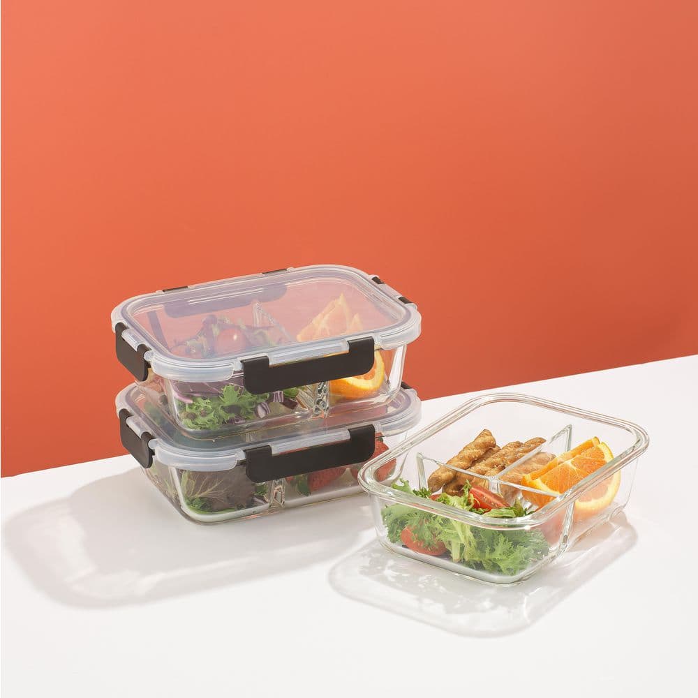 3-Sectional Storage Containers, Black-Set of 5 - Hercitys