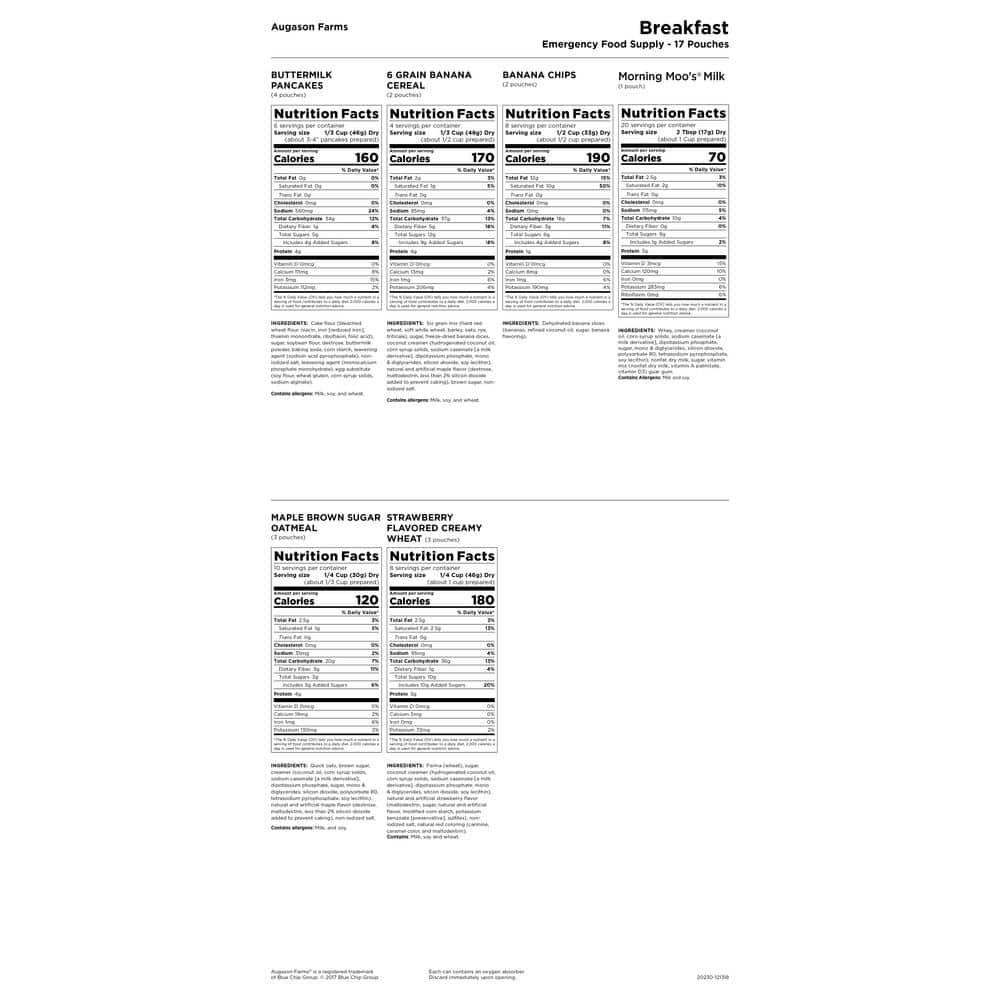 4-Gal Pail Breakfast Variety Pail Emergency Food Supply 6 Varieties 25-Year Shelf Life - Hercitys