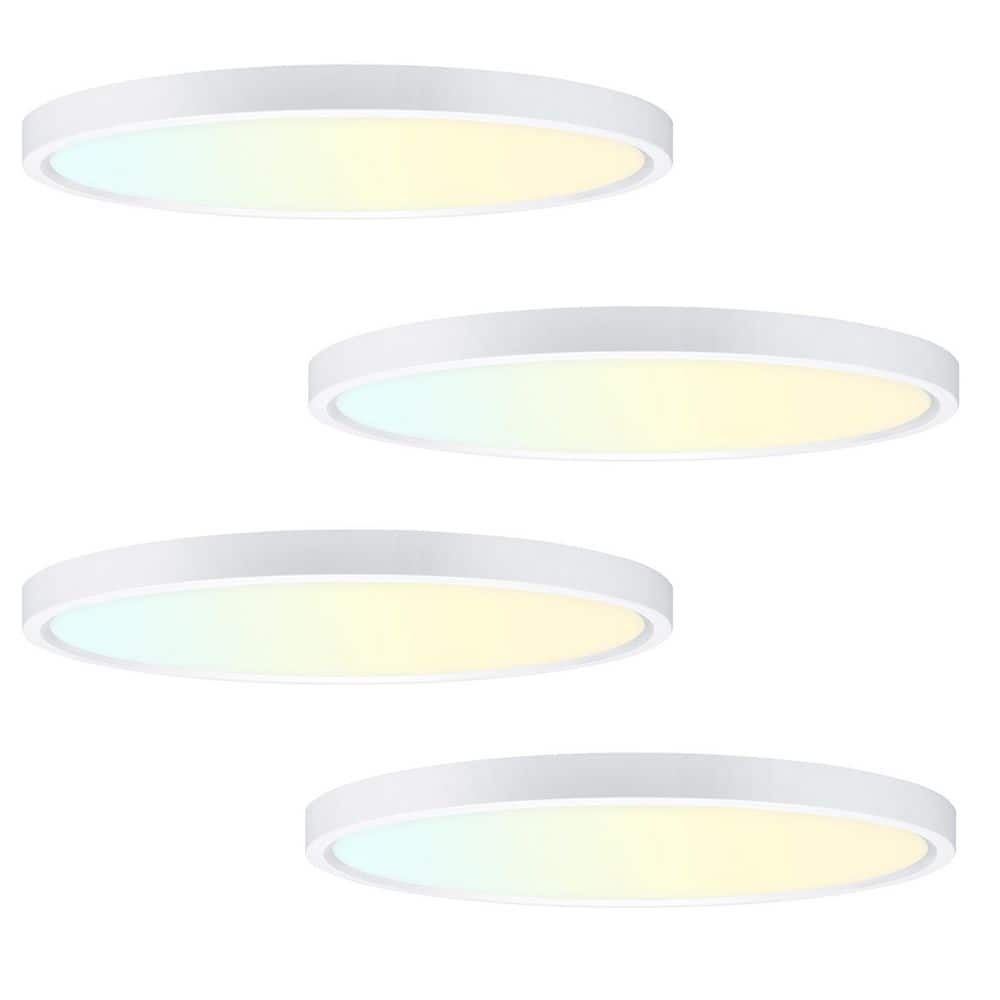 16 in. Round White New Ultra-Low Profile Integrated LED Flush Mount Ceiling Light 5CCT Selectable Panel Light (4-Pack) - Hercitys