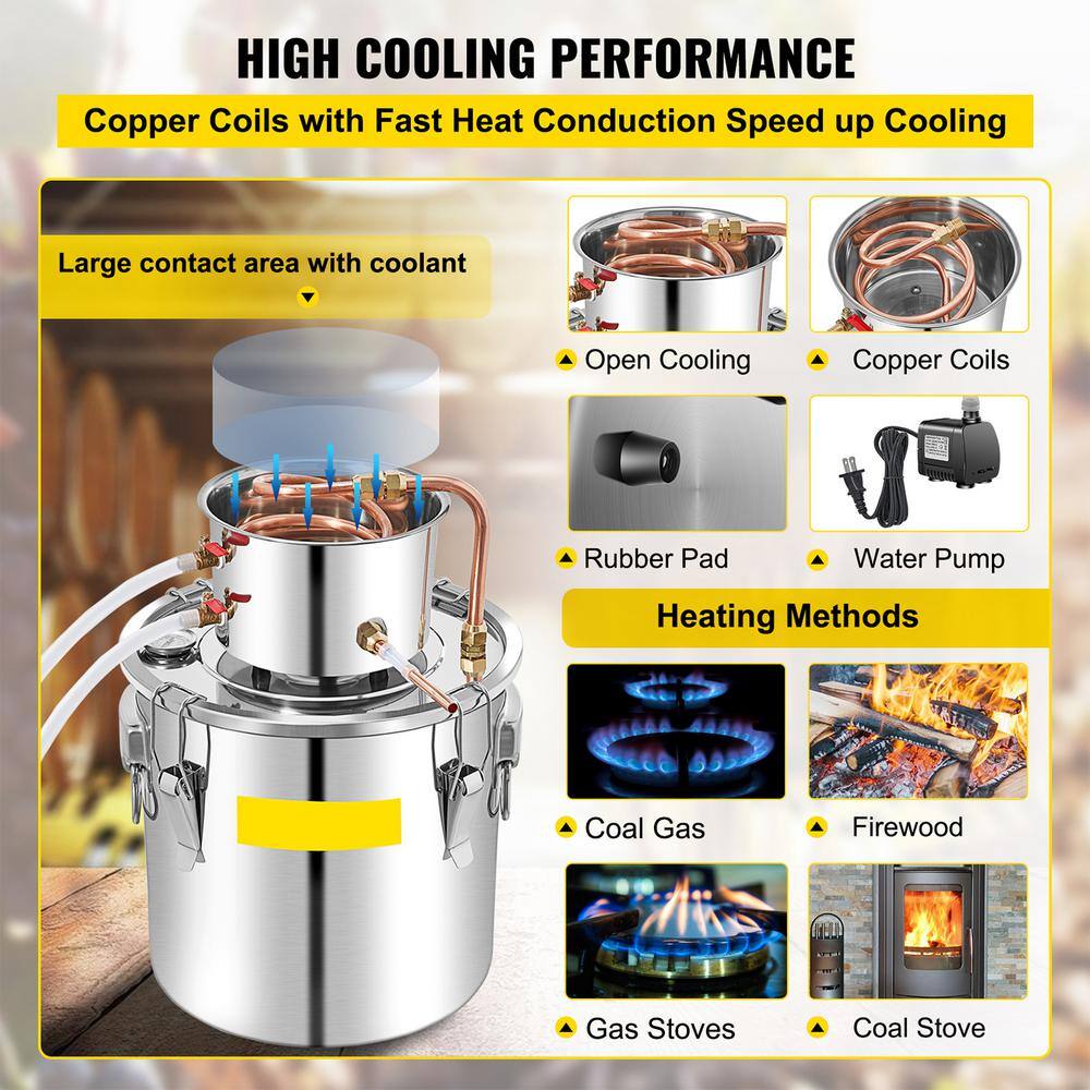 13.2Gal./50L Alcohol Still, Copper Tube Alcohol Distiller, Whiskey Making Kit with Built-In Thermometer+Circulating Pump - Hercitys