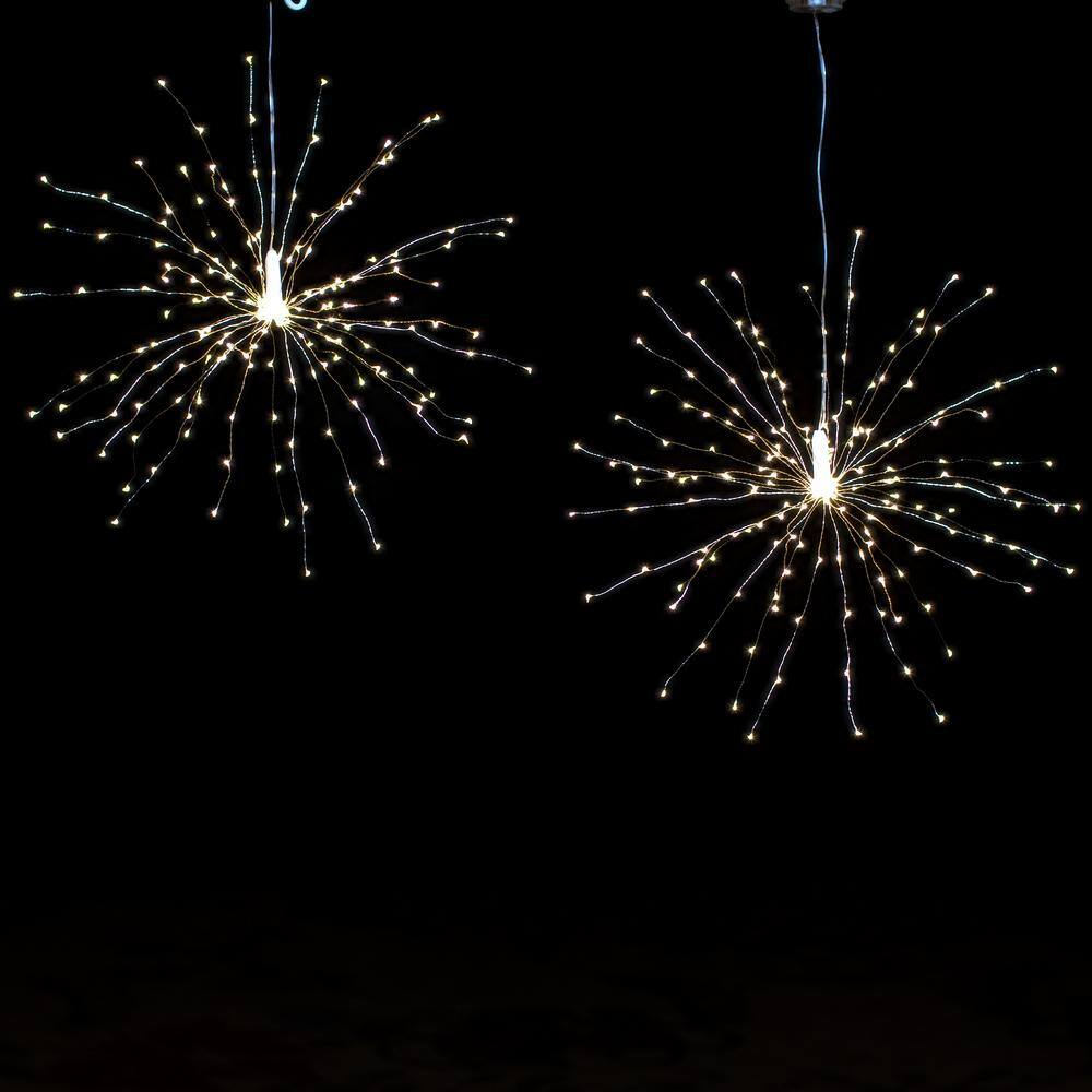 200-Light Bulbs Warm White Battery Operated Starburst LED Lights with Remote Control (Set of 2) - Hercitys