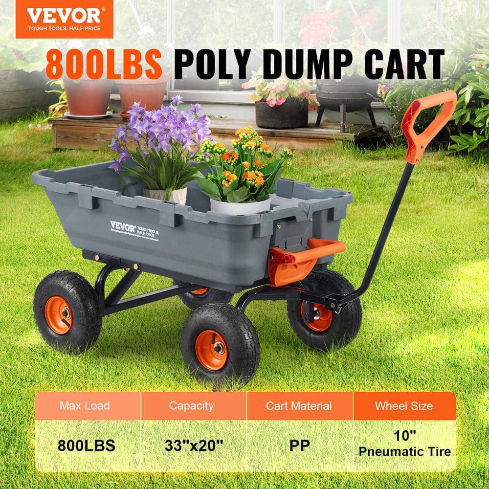 3.1 cu. ft. Dump Cart Poly Steel Frame Dump Wagon with 2-in-1 Convertible Handle Utility Garden Cart - Hercitys