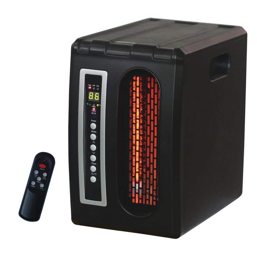 1500-Watt 3-Elements Black Compact Electric Quartz Infrared Heater with Remote Control, Timer and ECO Efficiency Setting - Hercitys