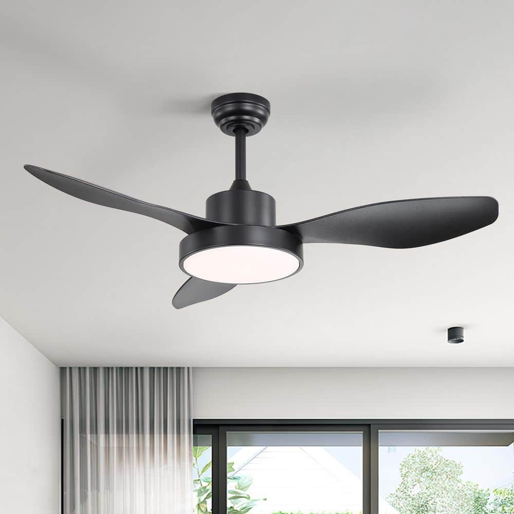 48 in. Modern Indoor Dimmable Black Ceiling Fan with Light Kit and 6-Speed DC Motor Remote Control - Hercitys