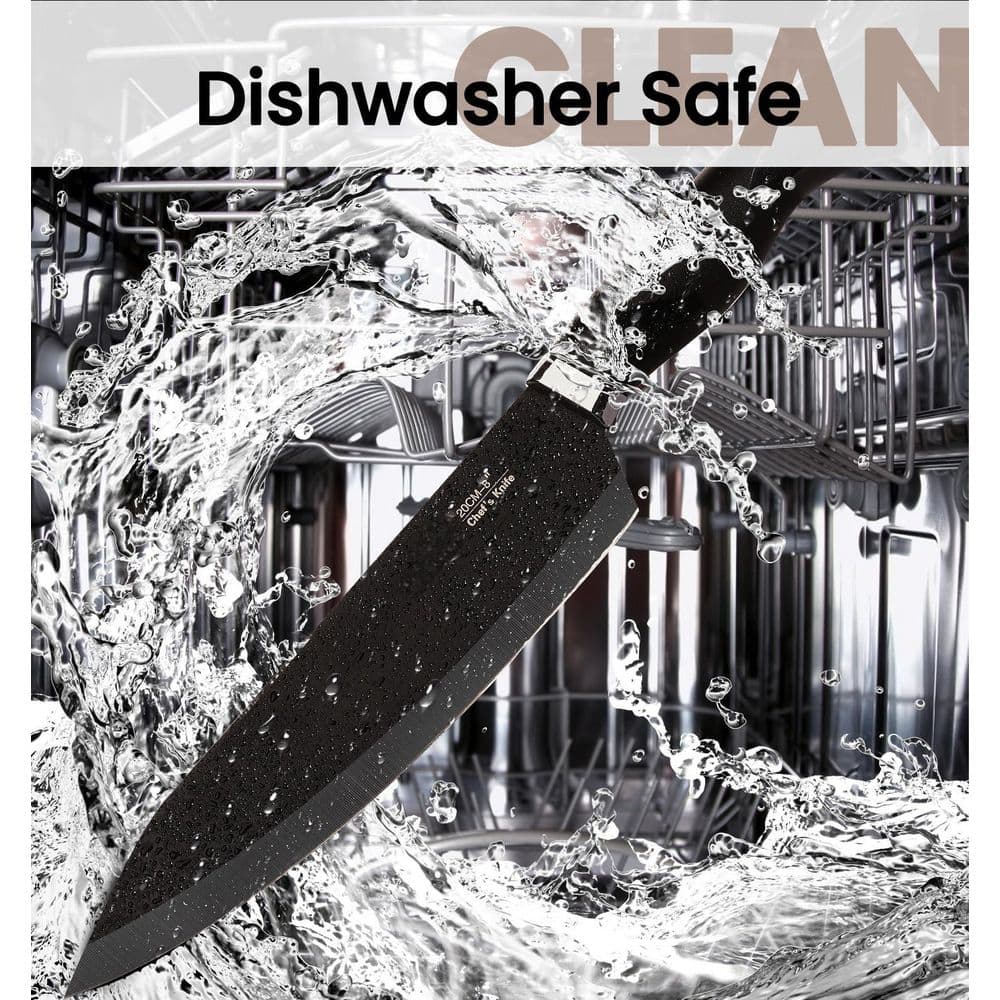 15-Piece German High Carbon Stainless Steel Knife Block Set in Black with Build-in Knife Shapener, Dishwasher Safe - Hercitys