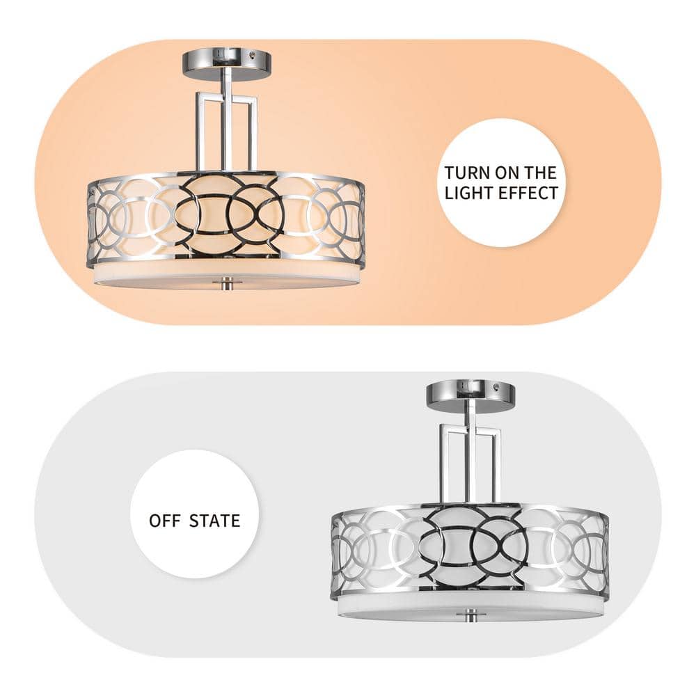 14.5 in. 3-Light Silver Drum Semi-Flush Mount - Hercitys