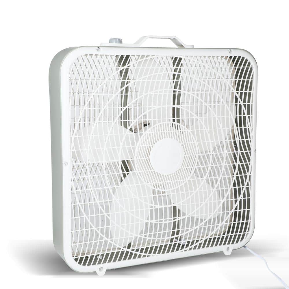 20 in. 3 fan speeds Portable Box Fan in White Aerodynamic Shaped Fan Blades Convenient Carry Handle and Safety Grills - Hercitys