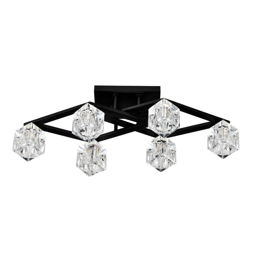 24.9 in. 6-Light Black Modern Semi-Flush Mount With Crystal Shade and 6-G9 Bulbs Included - Hercitys