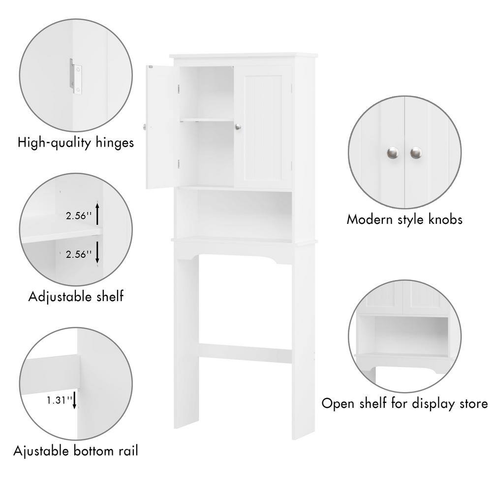 24.80 in. W x 9 in. D x 65.98 in. H Ready to Assemble Over The Toilet Bath Cabinet in White with Shelves - Hercitys