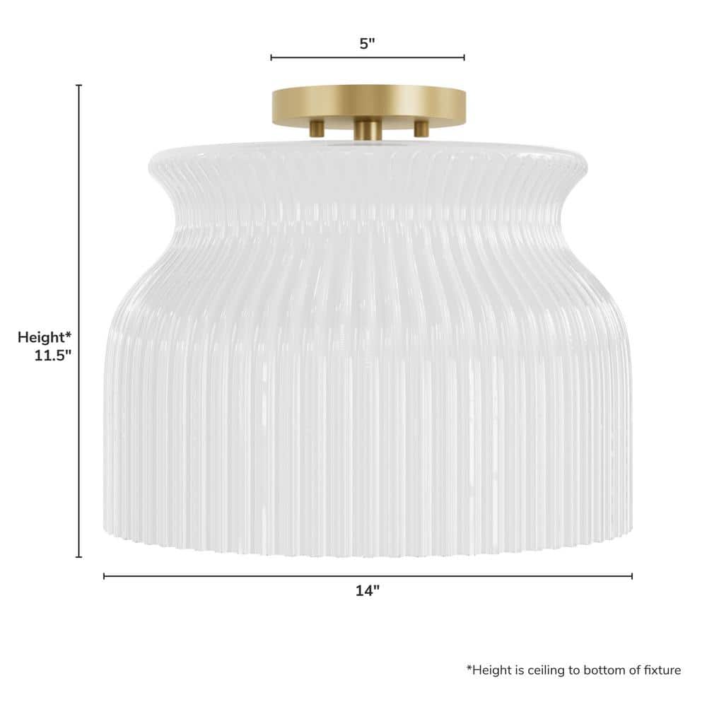14 in. Flush Mount Harlowe 1-Light Luxe Gold Modern with Cased White Glass Shade - Hercitys