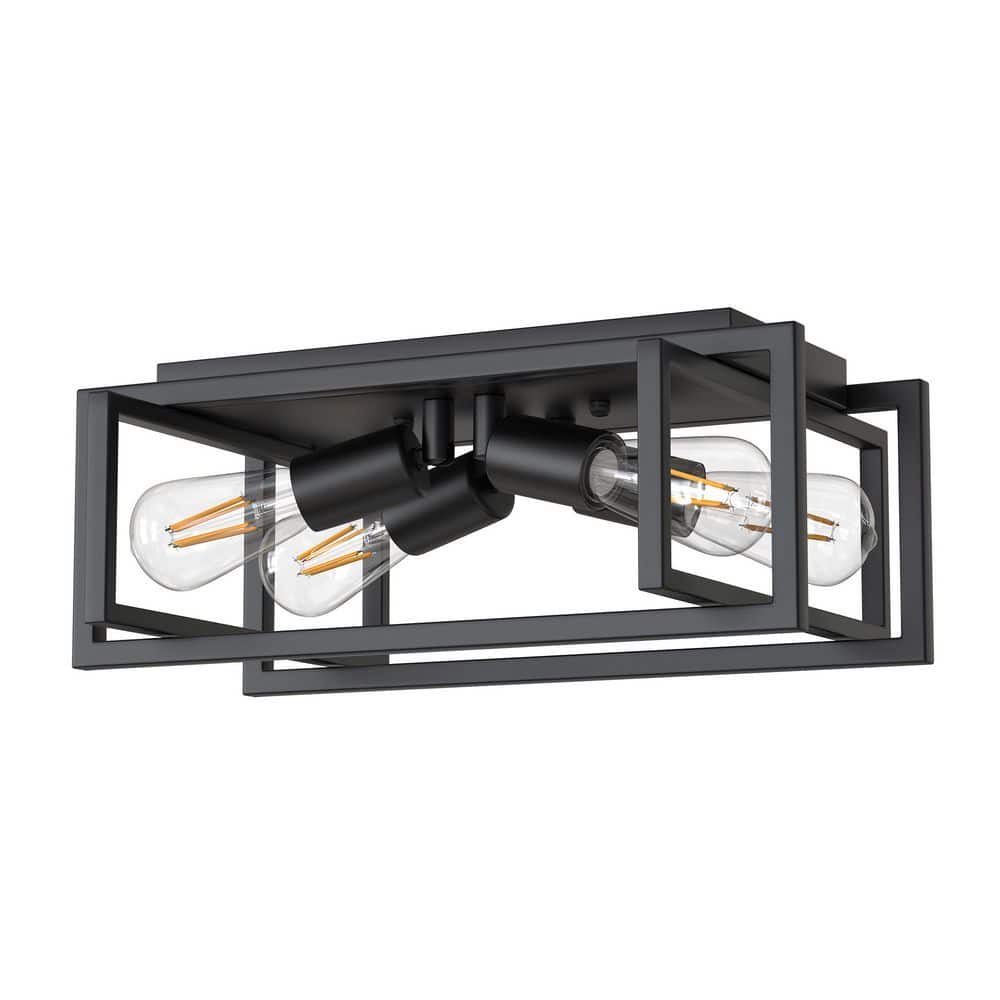 16.5 in. Industrial 4-Light Flush Mount Ceiling Light Fixture, Black Metal Frame with E26 Base No Bulbs Included - Hercitys